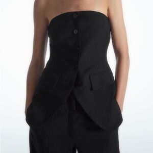 COS Black Strapless Buttoned Top